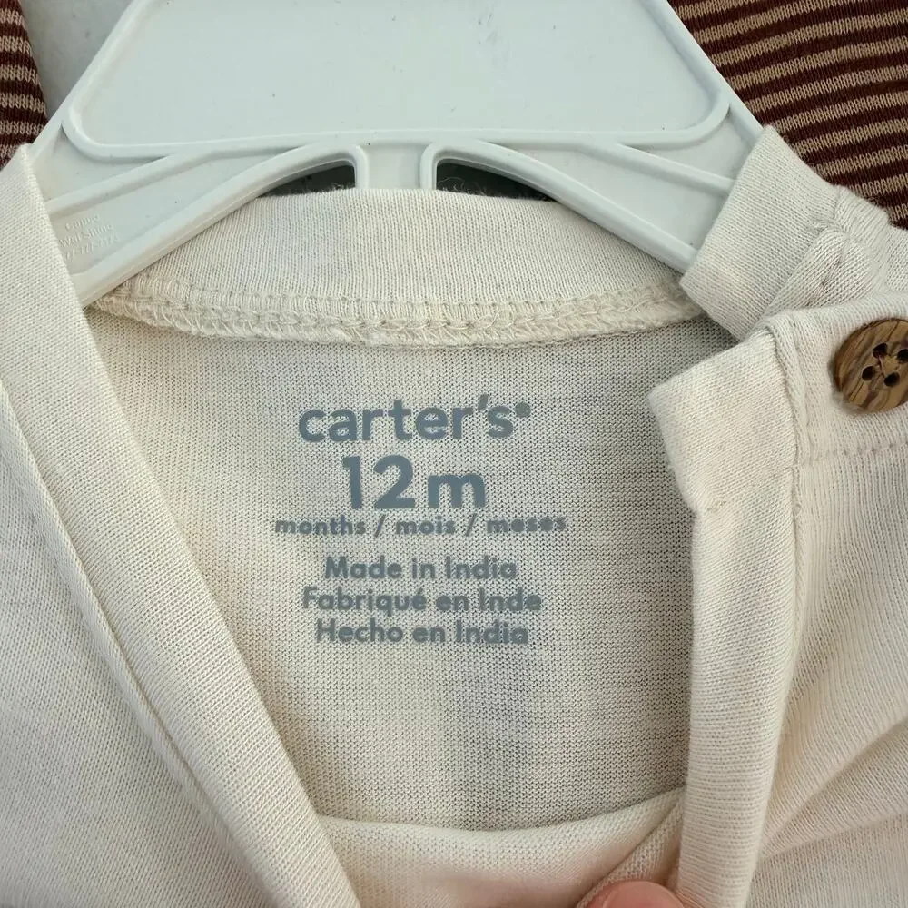 Carters 2pc Outfit 12M My First Thanksgiving Cream with Turkey Tan Striped Pants